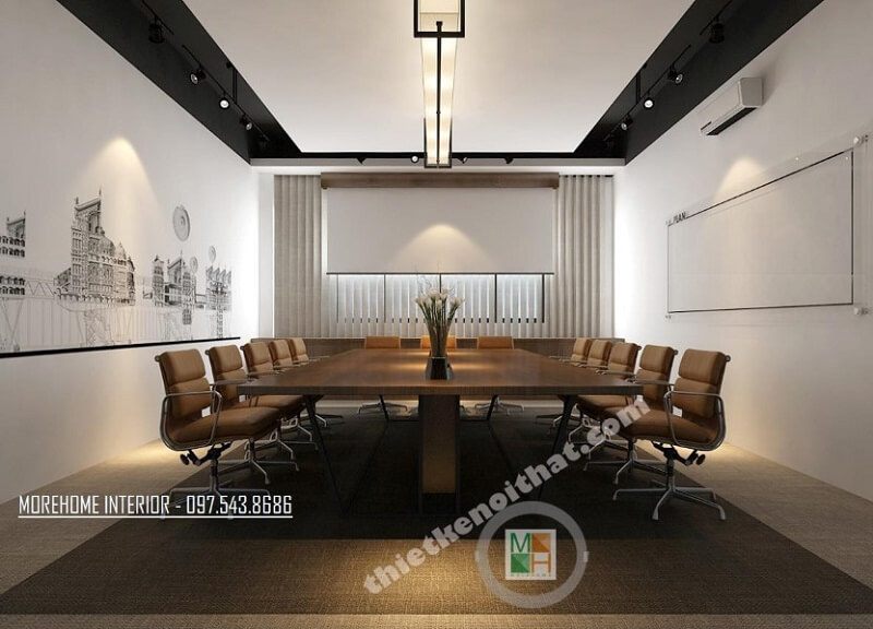 Phòng họp văn phòng được thiết kế theo phong cách hiện đại với những đồ nội thất cao cấp để tạo nên sự đẹp đẽ.